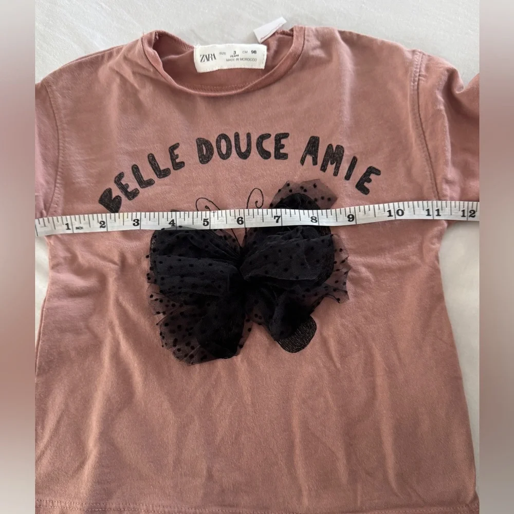 Zara Toddler Girls Long Sleeve Dotted Mesh Butterfly Appliqué Shirt Size 3